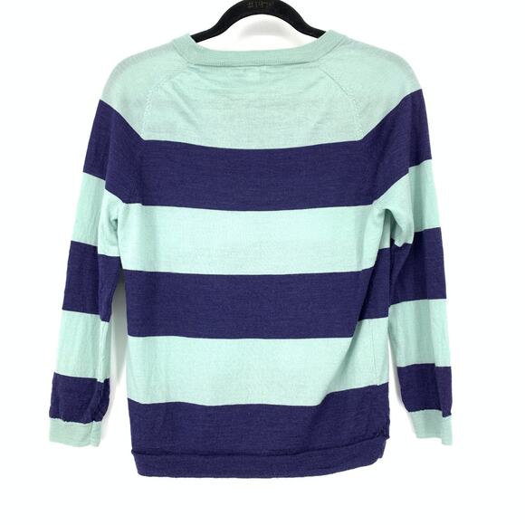 Fossil Pullover Wool Crew Neck Sweater Womens Size Medium Striped Blue - Picture 2 of 6